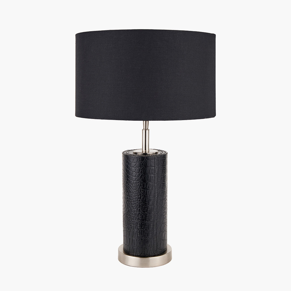 Laurence Black Croc Leather and Silver Cylindrical Table Lamp