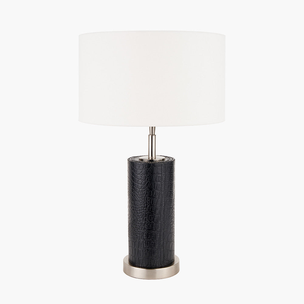 Laurence Black Croc Leather and Silver Cylindrical Table Lamp