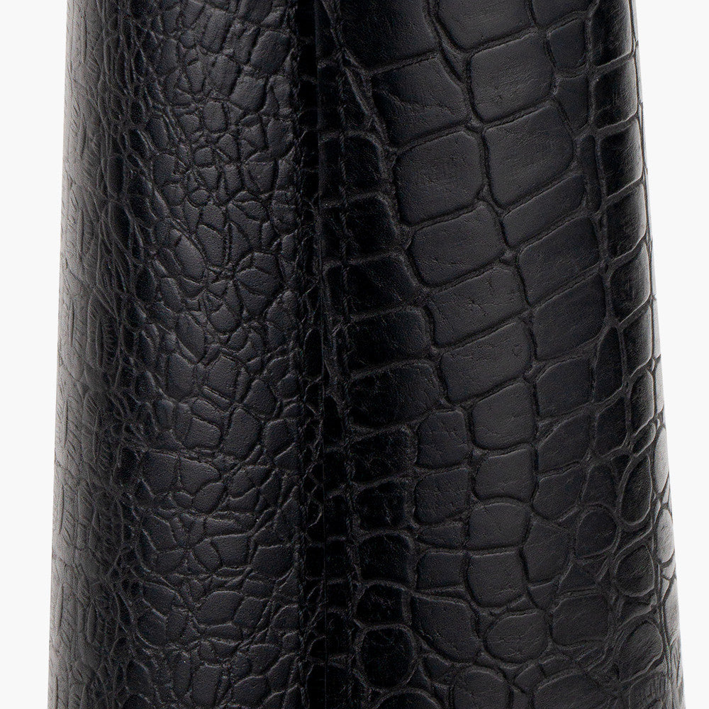 Laurence Black Croc Leather and Silver Table Lamp Base with Henry 40cm White Handloom Cylinder Lampshade