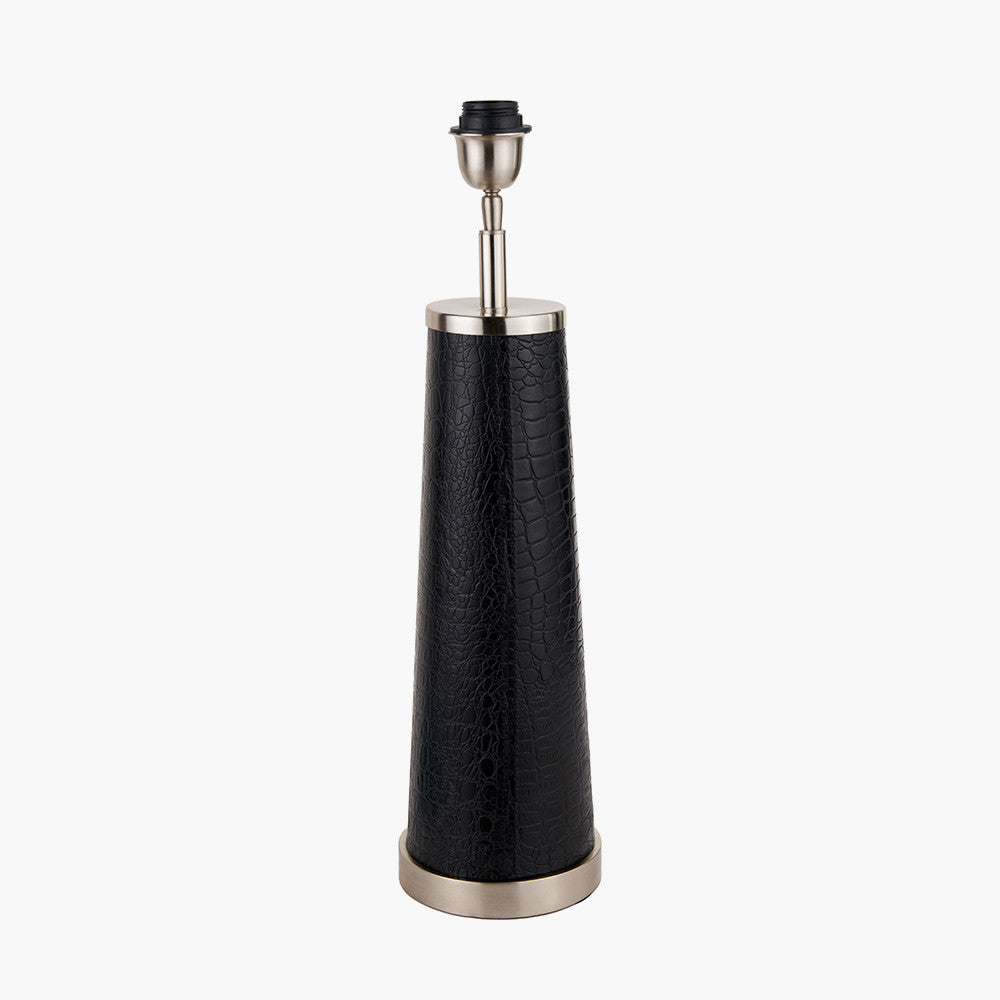 Laurence Black Croc Leather and Silver Table Lamp Base with Milos 35cm Natural Linen Tapered Lampshade
