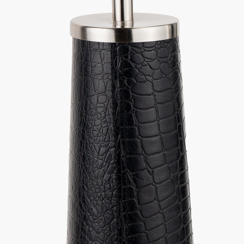 Laurence Black Croc Leather and Silver Table Lamp Base with Milos 35cm Natural Linen Tapered Lampshade