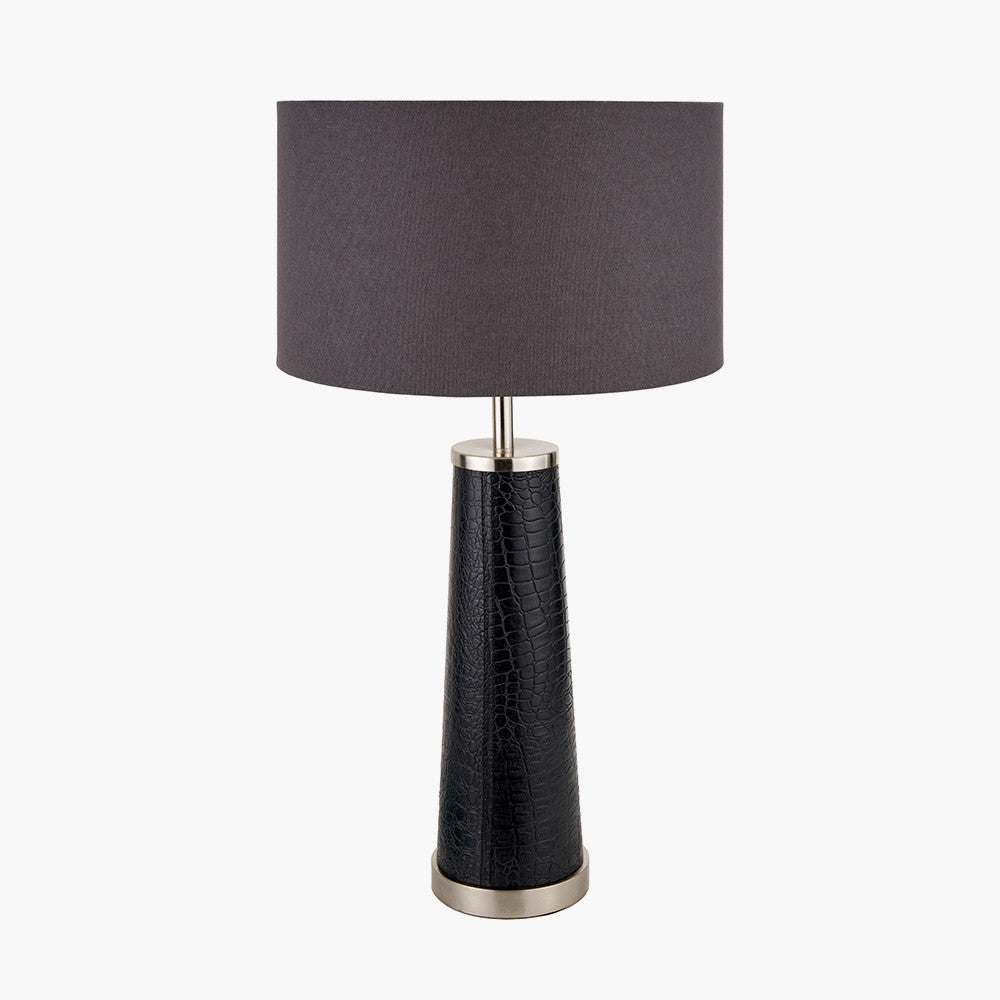 Laurence Black Croc Leather and Silver Table Lamp