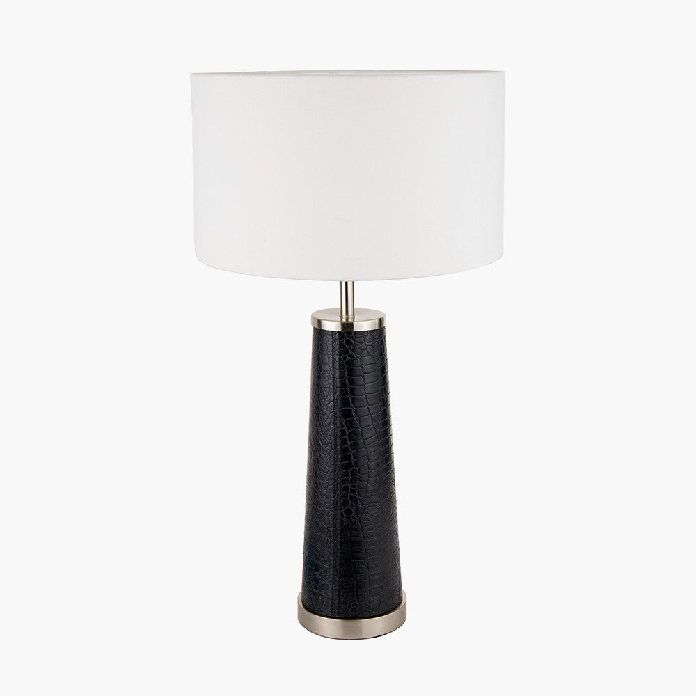 Laurence Black Croc Leather and Silver Table Lamp