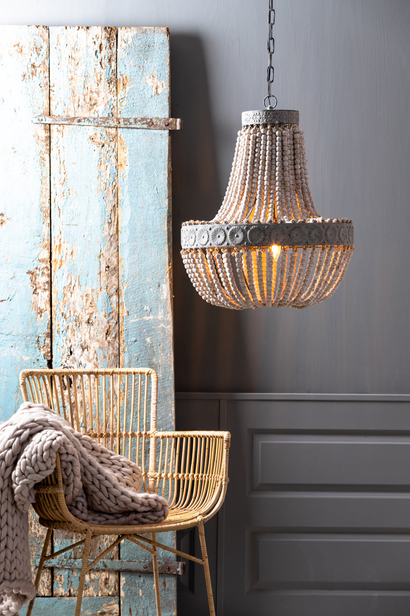 Hanging lamp beads 51x63 cm LUNA old white