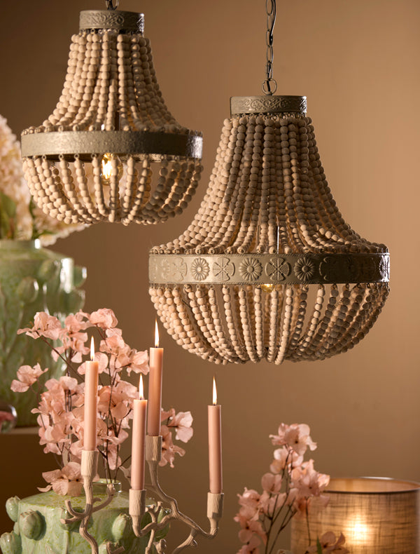 Hanging lamp beads 51x63 cm LUNA old white