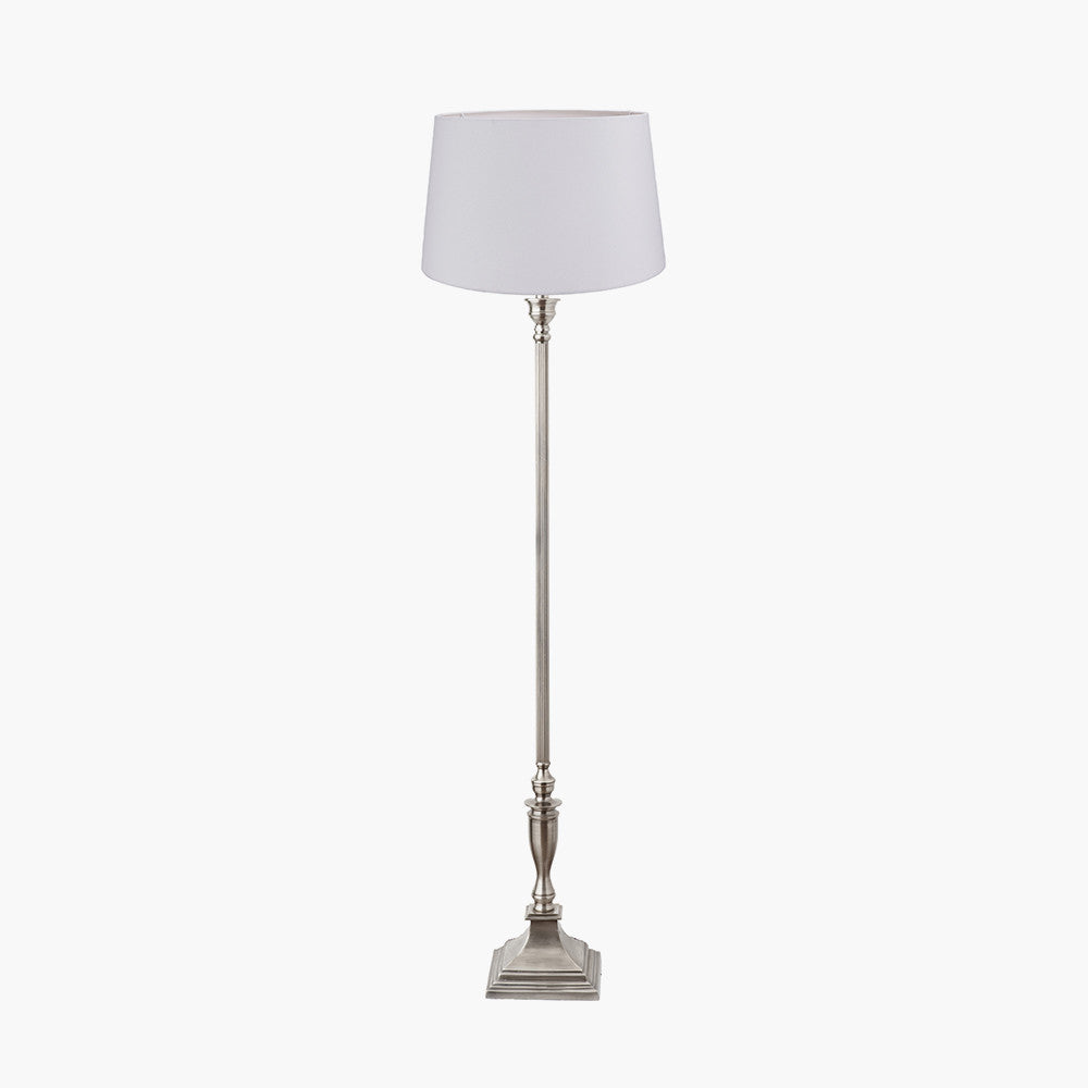 Canterbury Antique Silver Metal Floor Lamp Base with Winston 45cm White Handloom Tapered Lampshade
