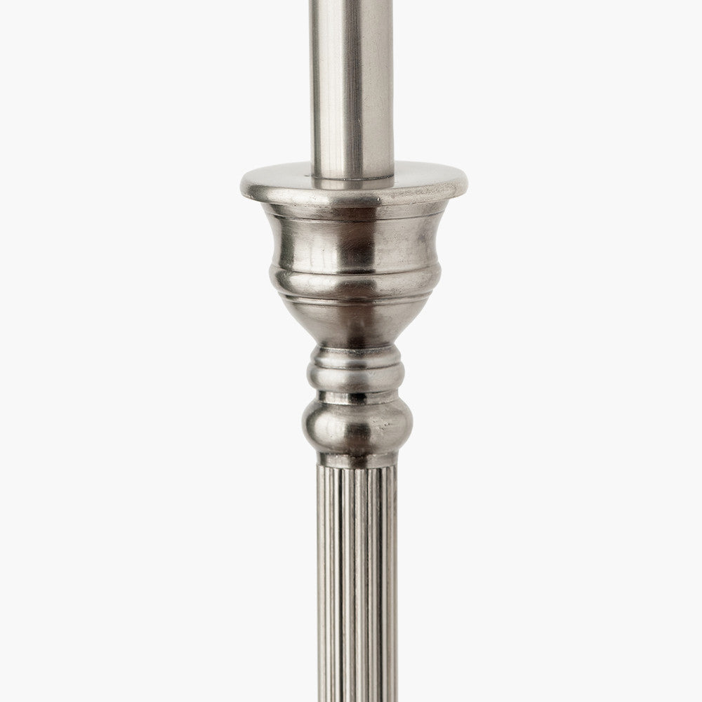 Canterbury Antique Silver Metal Floor Lamp Base with Henry 45cm White Handloom Cylinder Lampshade