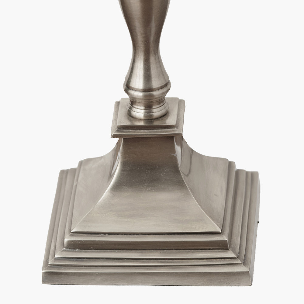 Canterbury Antique Silver Metal Floor Lamp Base with Henry 45cm White Handloom Cylinder Lampshade