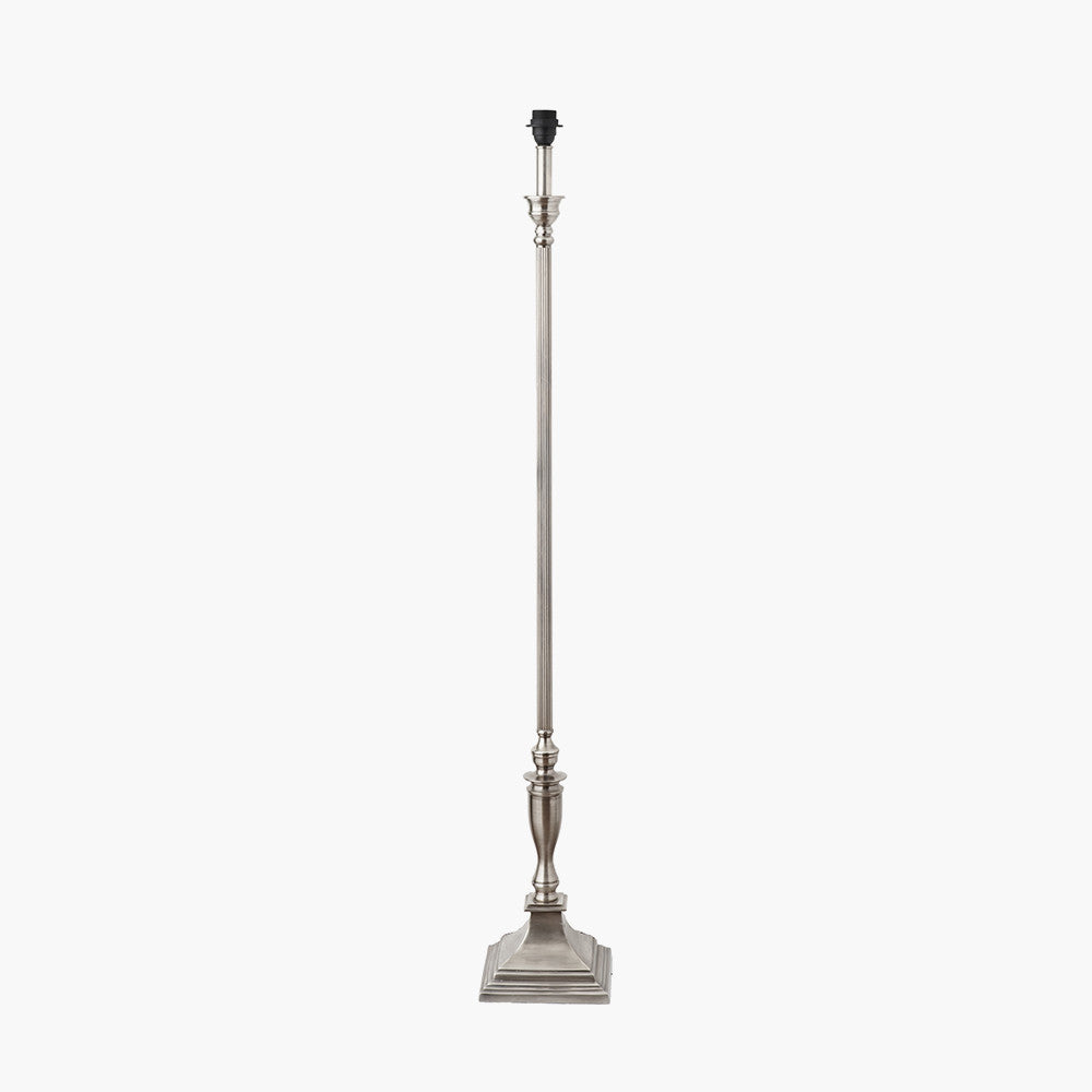 Canterbury Antique Silver Metal Floor Lamp Base with Izara 45cm Cinnamon Ikat Patterned Mushroom Pleat Tapered Lampshade