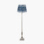 Canterbury Antique Silver Metal Floor Lamp Base with Izara 45cm Ocean Blue Ikat Patterned Mushroom Pleat Tapered Lampshade