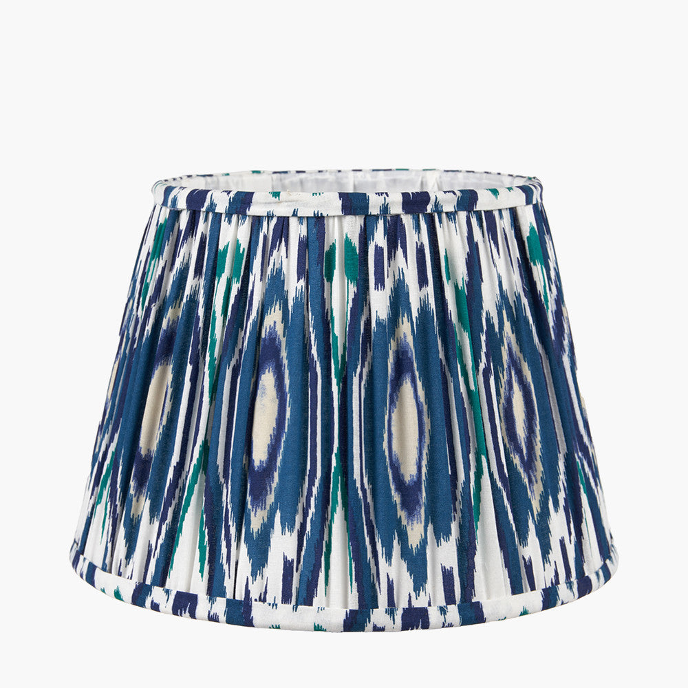 Canterbury Antique Silver Metal Floor Lamp Base with Izara 45cm Ocean Blue Ikat Patterned Mushroom Pleat Tapered Lampshade