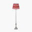 Canterbury Antique Silver Metal Floor Lamp Base with Izara 45cm Red Ikat Patterned Mushroom Pleat Tapered Lampshade