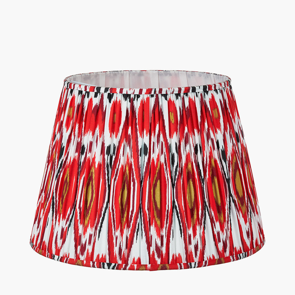 Canterbury Antique Silver Metal Floor Lamp Base with Izara 45cm Red Ikat Patterned Mushroom Pleat Tapered Lampshade