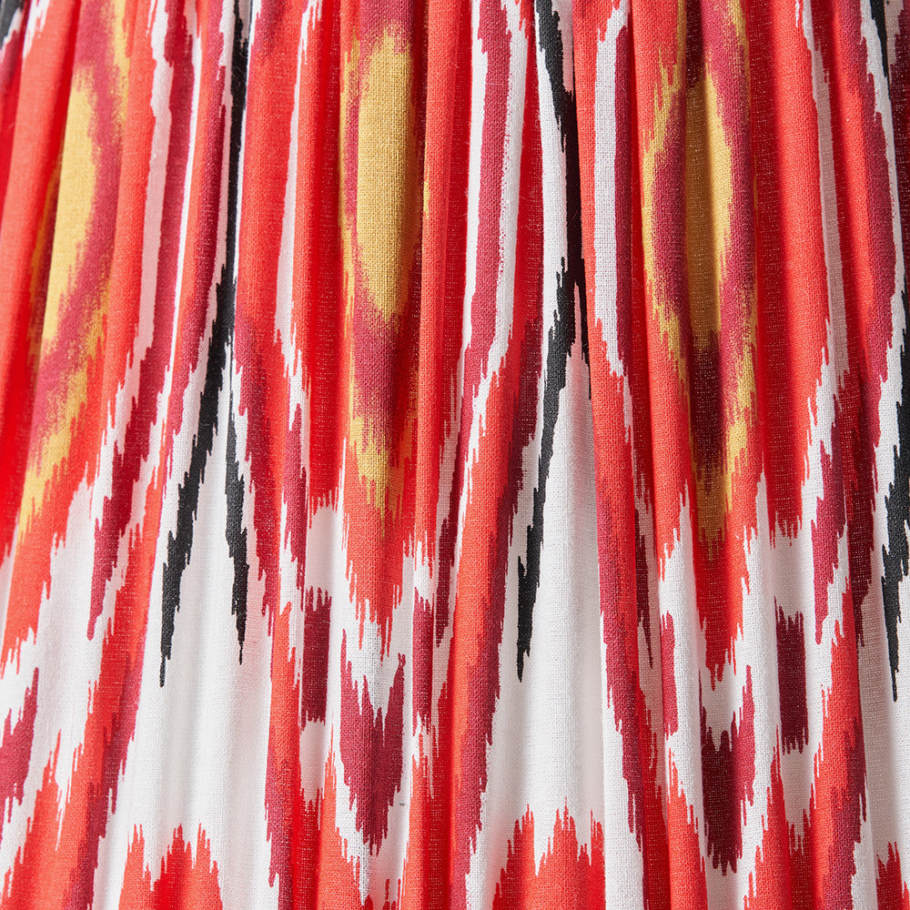 Canterbury Antique Silver Metal Floor Lamp Base with Izara 45cm Red Ikat Patterned Mushroom Pleat Tapered Lampshade