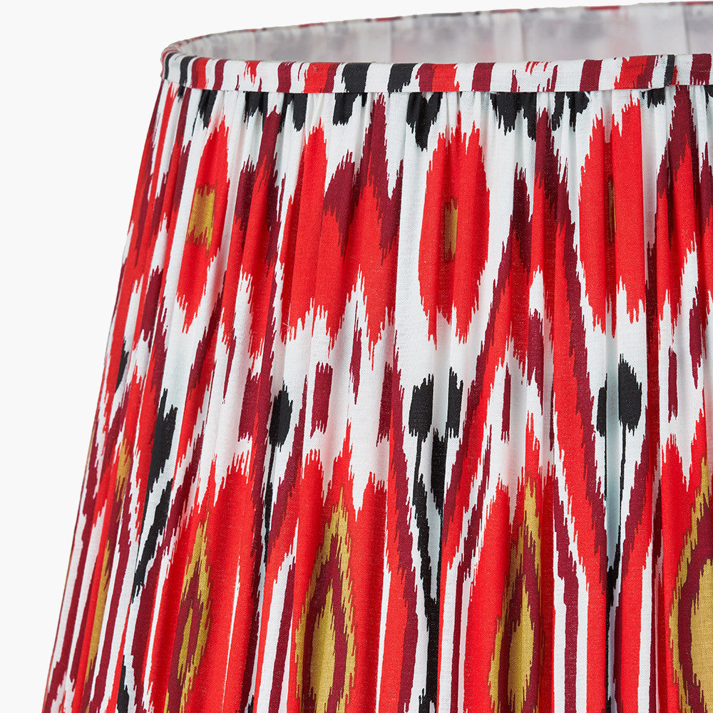 Canterbury Antique Silver Metal Floor Lamp Base with Izara 45cm Red Ikat Patterned Mushroom Pleat Tapered Lampshade