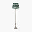Canterbury Antique Silver Metal Floor Lamp Base with Izara 45cm Racing Green Ikat Patterned Mushroom Pleat Tapered Lampshade