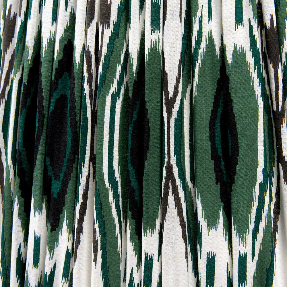 Canterbury Antique Silver Metal Floor Lamp Base with Izara 45cm Racing Green Ikat Patterned Mushroom Pleat Tapered Lampshade