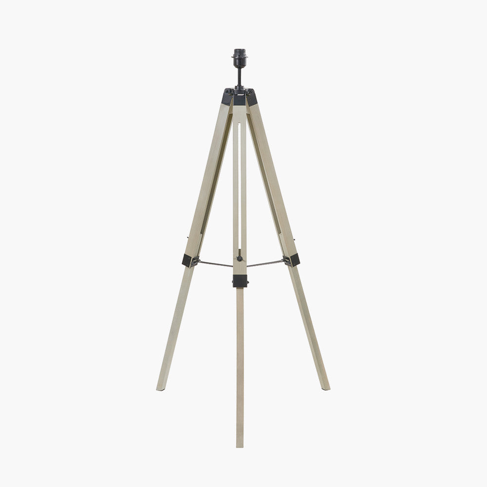 Windsor Sage Green Wooden Tripod Floor Lamp with Adelaide 40cm Black Tapered Cotton Mix Lampshade