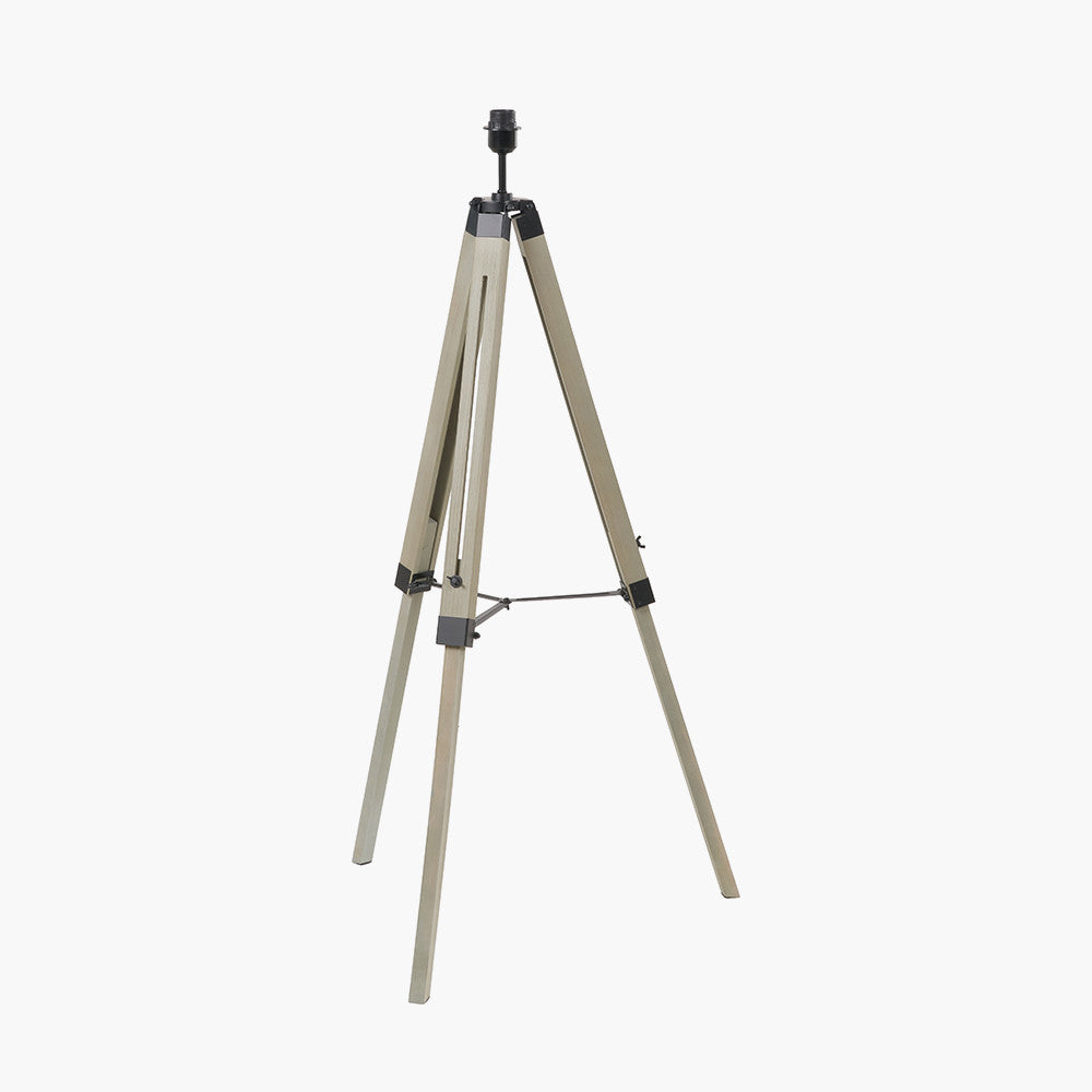Windsor Sage Green Wooden Tripod Floor Lamp with Adelaide 40cm Black Tapered Cotton Mix Lampshade