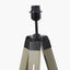 Windsor Sage Green Wooden Tripod Floor Lamp with Adelaide 40cm Black Tapered Cotton Mix Lampshade