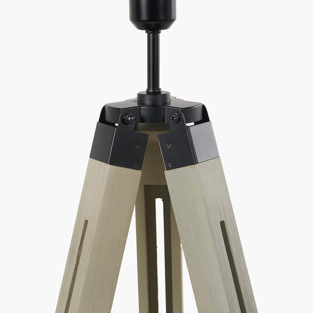 Windsor Sage Green Wooden Tripod Floor Lamp with Adelaide 40cm Black Tapered Cotton Mix Lampshade