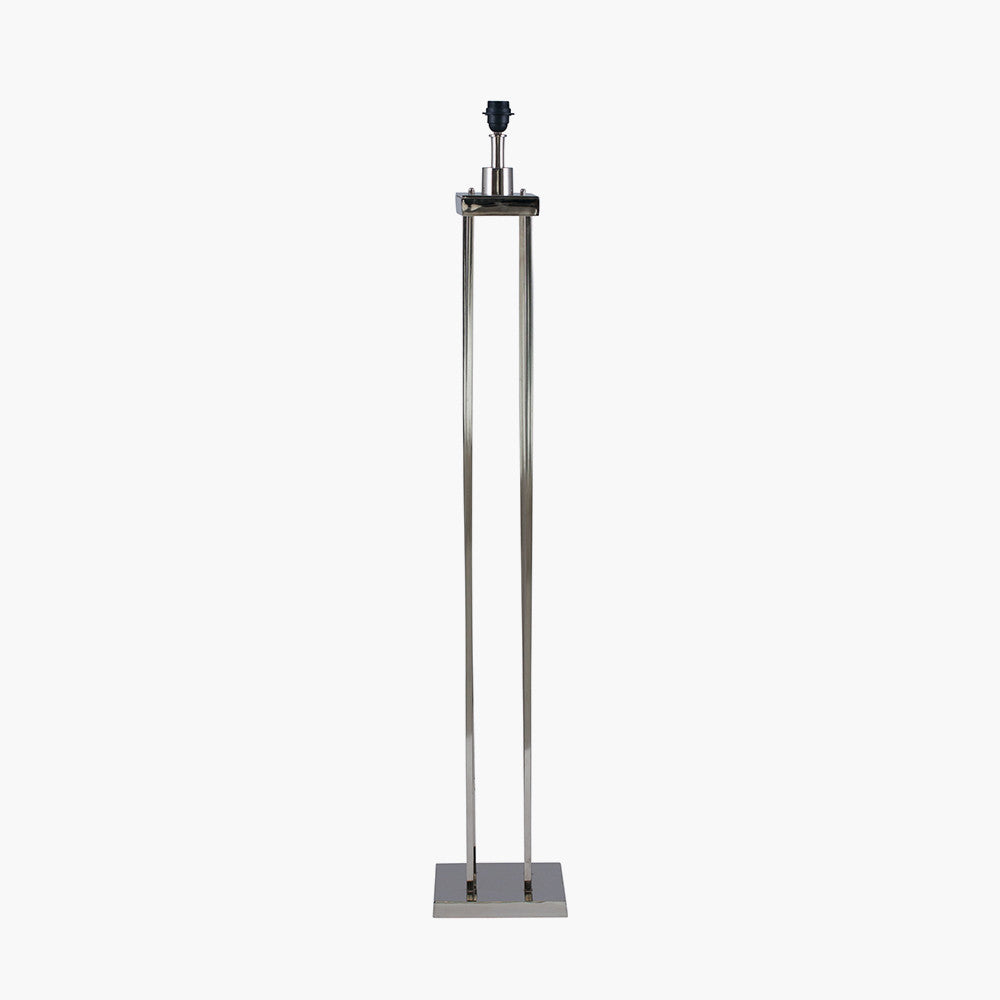 Langston Nickel Metal Column Floor Lamp Base with Edward 45cm Pistachio Green Linen Cylinder Lampshade