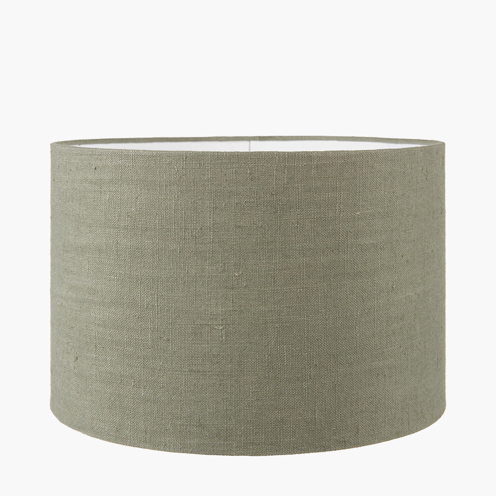 Langston Nickel Metal Column Floor Lamp Base with Edward 45cm Pistachio Green Linen Cylinder Lampshade