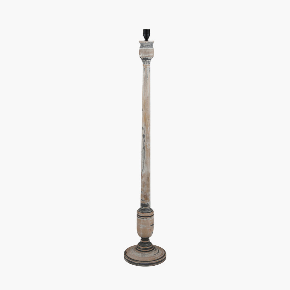 Captiva Grey Wash Mango Wood Floor Lamp Base with Thiago 45cm Cinnamon Stripe Mushroom Pleat Tapered Lampshade