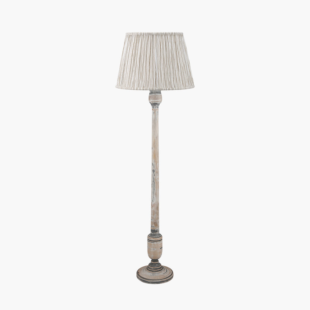 Captiva Grey Wash Mango Wood Floor Lamp Base with Thiago 45cm Natural Stripe Mushroom Pleat Tapered Lampshade