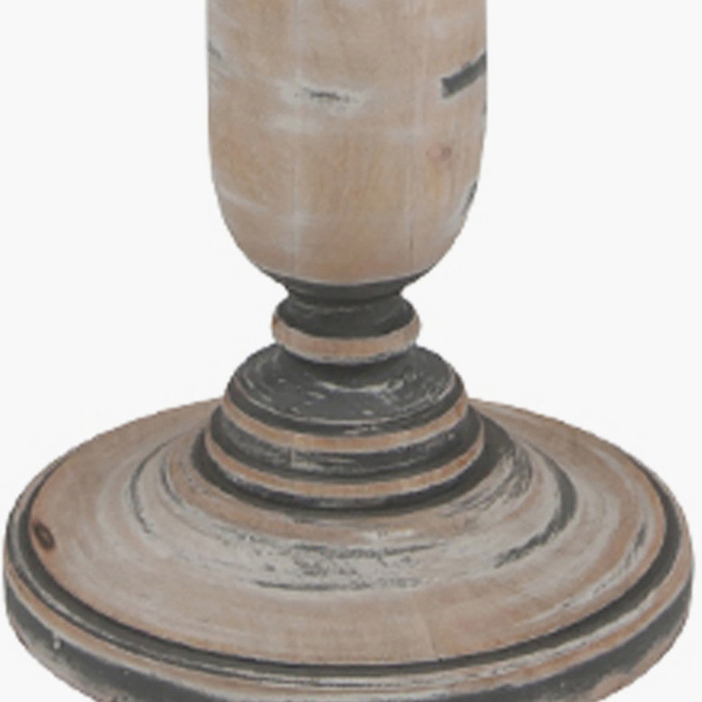 Captiva Grey Wash Mango Wood Floor Lamp Base with Thiago 45cm Natural Stripe Mushroom Pleat Tapered Lampshade