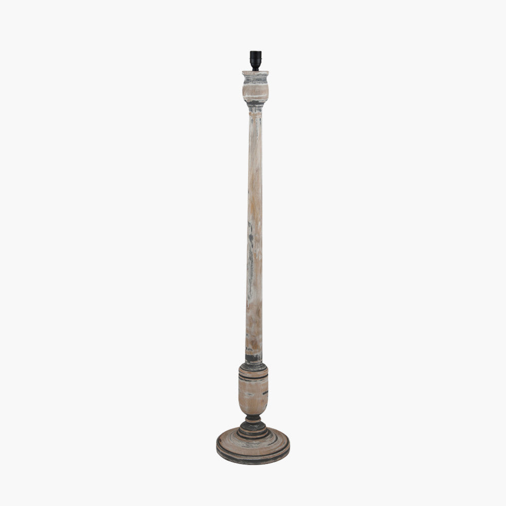 Captiva Grey Wash Mango Wood Floor Lamp Base with Thiago 45cm Ocean Blue Stripe Mushroom Pleat Tapered Lampshade