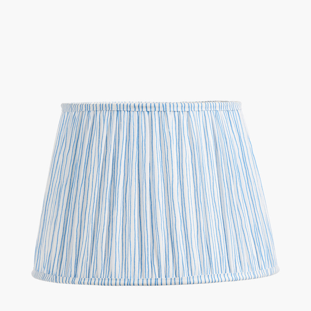 Captiva Grey Wash Mango Wood Floor Lamp Base with Thiago 45cm Ocean Blue Stripe Mushroom Pleat Tapered Lampshade