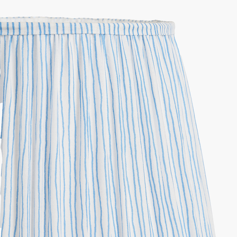Captiva Grey Wash Mango Wood Floor Lamp Base with Thiago 45cm Ocean Blue Stripe Mushroom Pleat Tapered Lampshade