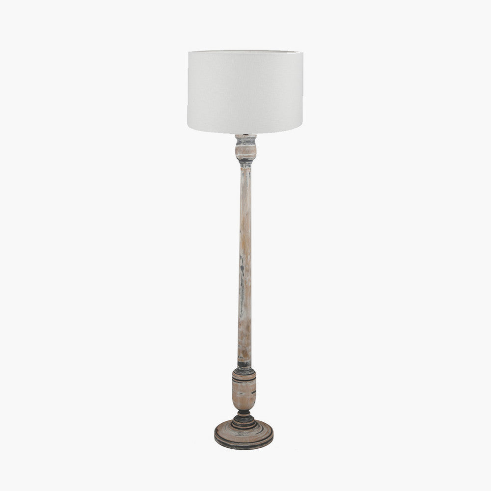 Captiva Grey Wash Mango Wood Floor Lamp Base with Lino 45cm White Self Lined Linen Cylinder Lampshade