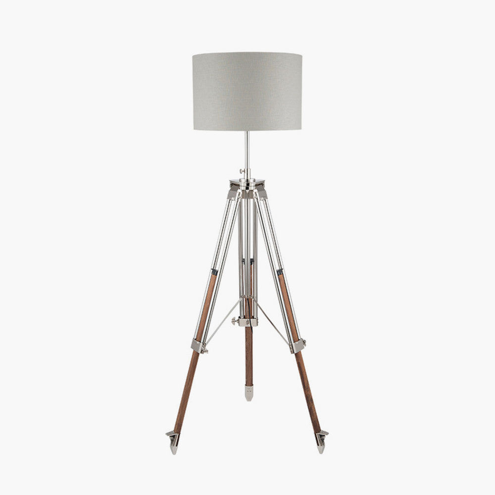Port Nickel and Wood Tripod Floor Lamp - Base Only