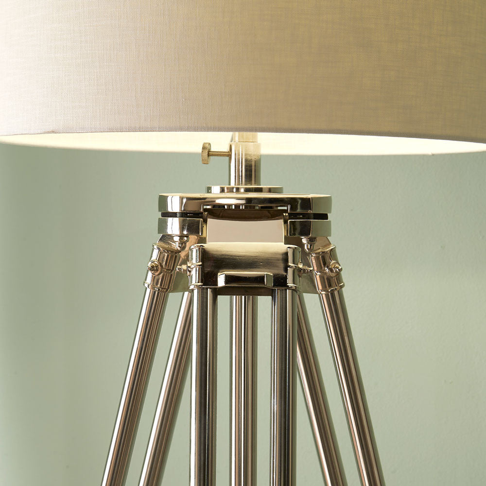 Port Nickel and Wood Tripod Floor Lamp - Base Only