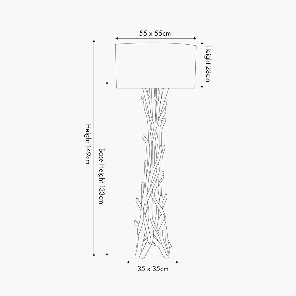 Derna Drift Wood Floor Lamp with Natural Jute Shade