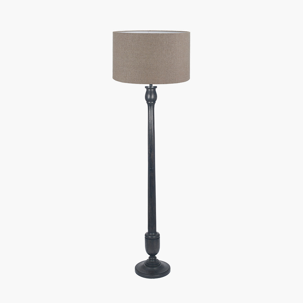 Captiva Antique Black Mango Wood Floor Lamp Base with Edward 45cm Natural Linen Cylinder Lampshade