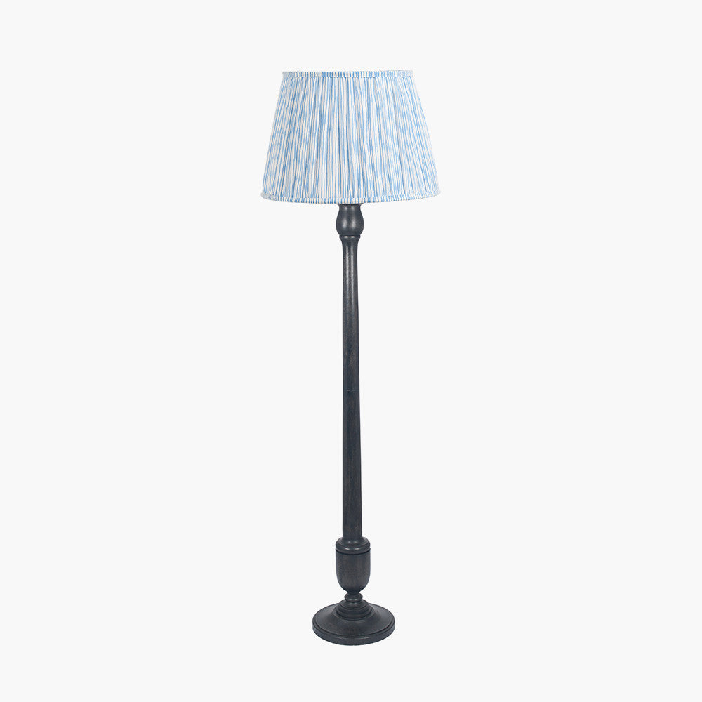 Captiva Antique Black Mango Wood Floor Lamp Base with Thiago 45cm Ocean Blue Stripe Mushroom Pleat Tapered Lampshade