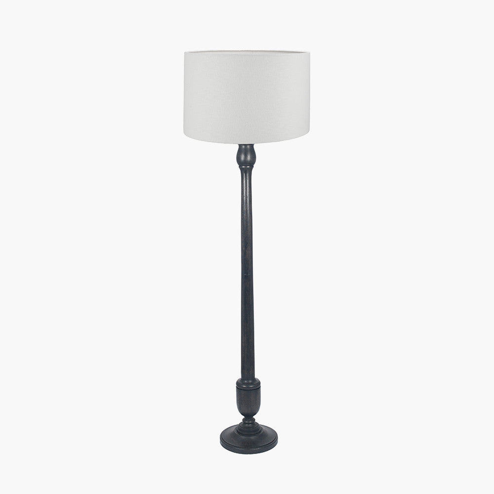 Captiva Antique Black Mango Wood Floor Lamp Base with Lino 45cm White Self Lined Linen Cylinder Lampshade