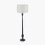 Captiva Antique Black Mango Wood Floor Lamp Base with Lino 45cm White Self Lined Linen Cylinder Lampshade