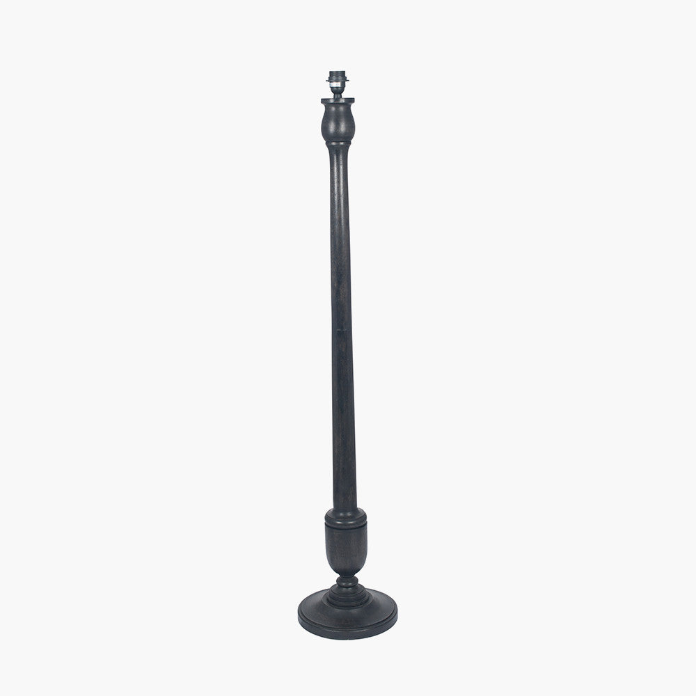 Captiva Antique Black Mango Wood Floor Lamp Base with Lino 45cm White Self Lined Linen Cylinder Lampshade