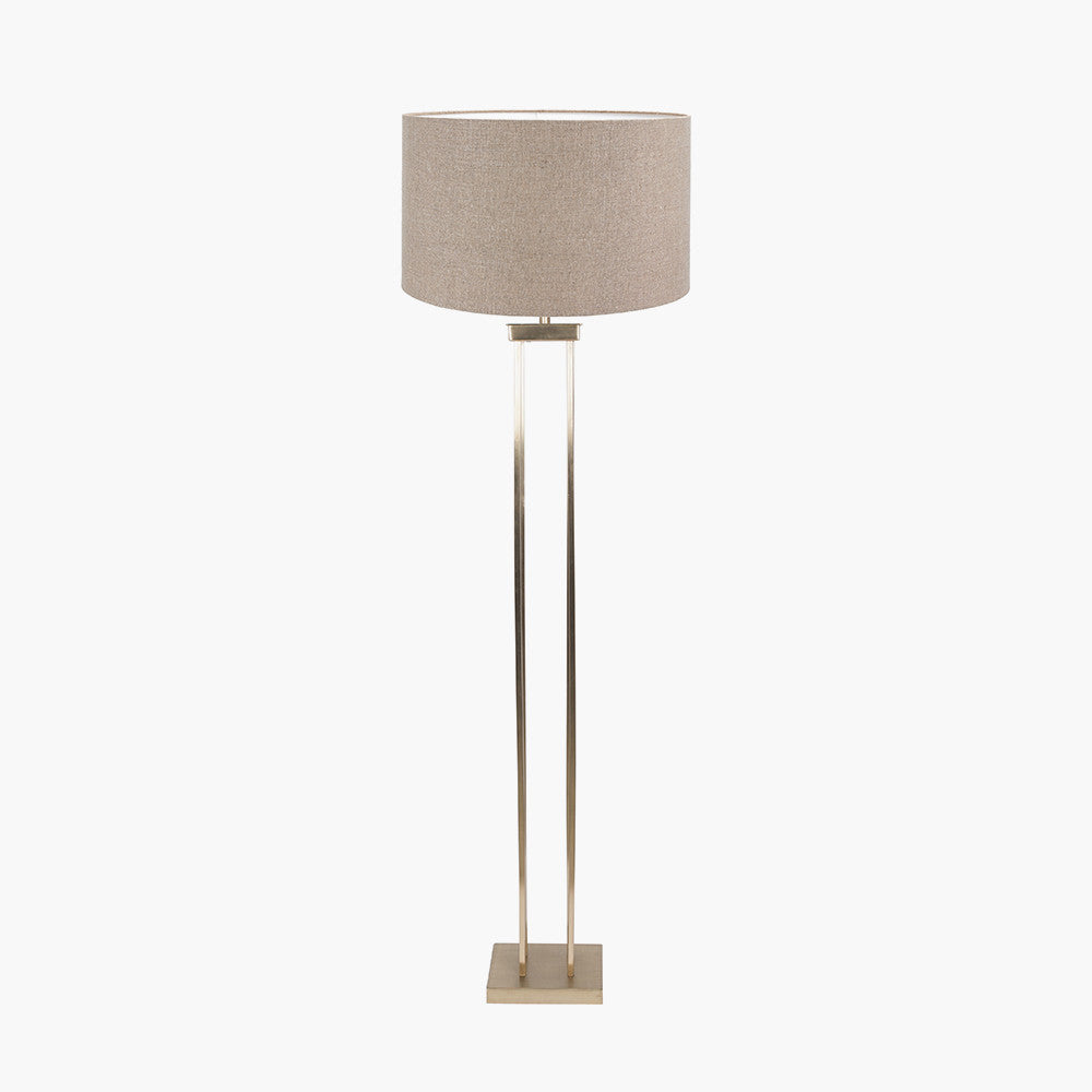 Langston Satin Brass Metal Column Floor Lamp Base with Edward 45cm Natural Linen Cylinder Lampshade