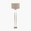 Langston Satin Brass Metal Column Floor Lamp Base with Edward 45cm Natural Linen Cylinder Lampshade
