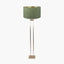 Langston Satin Brass Metal Column Floor Lamp Base with Stellan 45cm Green Slubbed Silk Mix Gold Lined Cylinder Lampshade