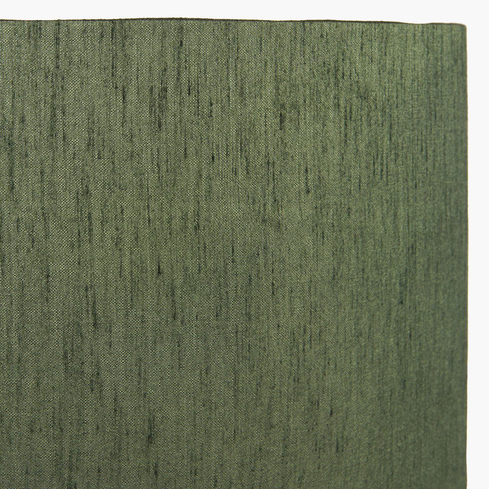 Langston Satin Brass Metal Column Floor Lamp Base with Stellan 45cm Green Slubbed Silk Mix Gold Lined Cylinder Lampshade