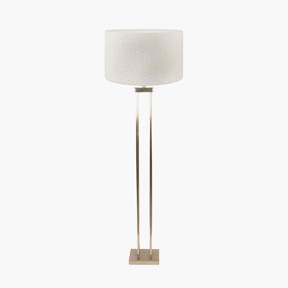 Langston Satin Brass Metal Column Floor Lamp Base with Rouen 45cm White Boucle Cylinder Lampshade