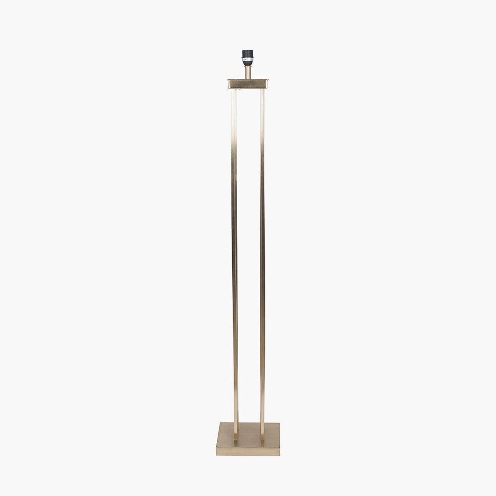 Langston Satin Brass Metal Column Floor Lamp Base with Lino 45cm Black Self Lined Linen Cylinder Lampshade