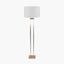Langston Satin Brass Metal Column Floor Lamp Base with Lino 45cm White Self Lined Linen Cylinder Lampshade
