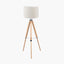 Sumba Bamboo Tripod Floor Lamp Base with Rouen 40cm White Boucle Cylinder Lampshade